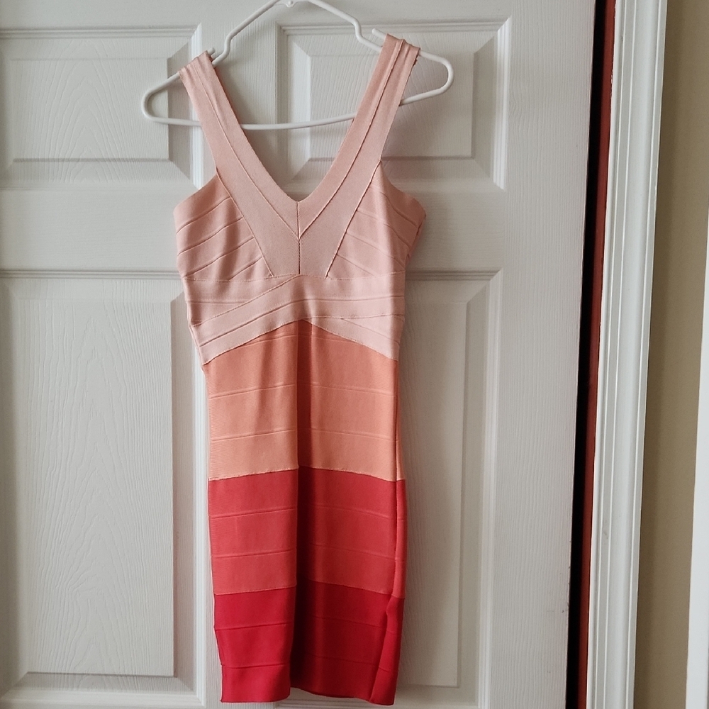 Elegant Pink and Red Bandage Dress